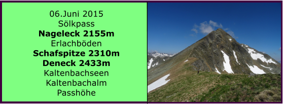 06.Juni 2015 Slkpass Nageleck 2155m Erlachbden Schafspitze 2310m Deneck 2433m Kaltenbachseen Kaltenbachalm Passhhe